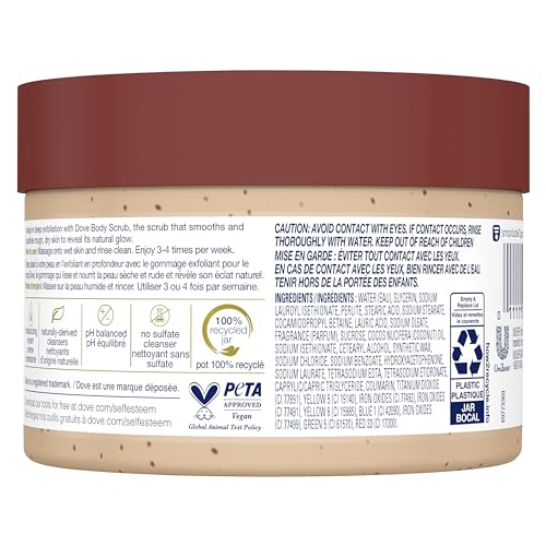 DOVE SCRUB BROWN SUGAR & COCONUT BUTTER FOR SILKY SMOOTH SKIN BODY SCRUB EXFOLIATES & RESTORES SKIN’S NATURAL NUTRIENTS 10.5 OZ