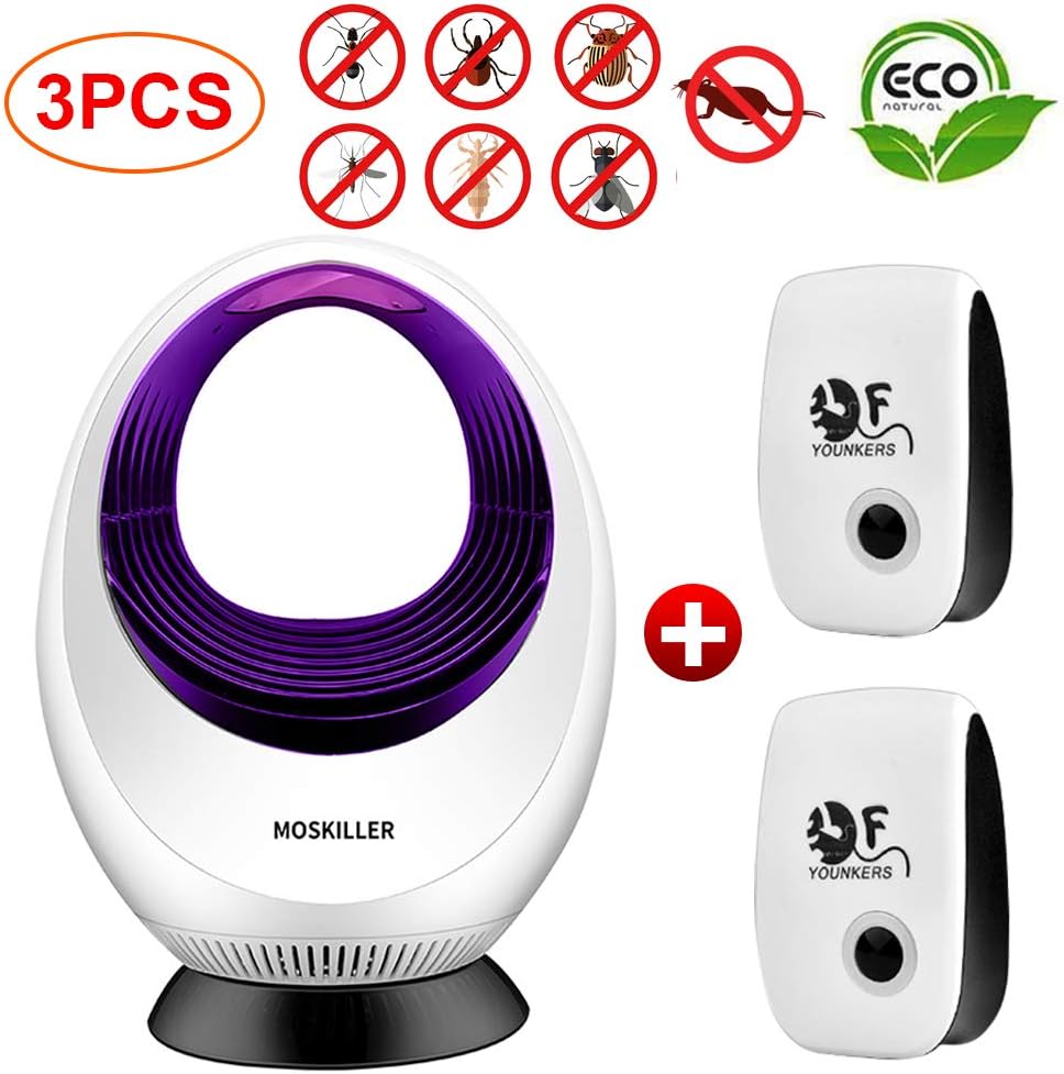 QLF younker Mosquito Killer Lamp USB Powered Smart Led Non-toxic Led Insect Killer,Electronic Mosquito Trap Lamp,Bug Zapper With Eco-friendly For Indoor Ourdoor（USB+UK Plug）