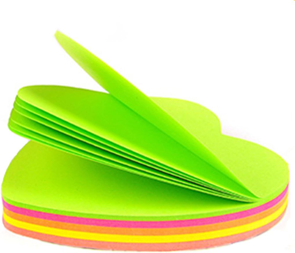 Colorful Sticky Notes, 3 Inch x 3 Inch, Heart Shape, Fluorescent Color Collection,100 Sheets Per Pad Pack of 6 Pads