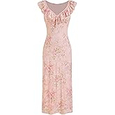 CIDER Women's Summer Floral Wedding Guest Dress Formal Ruffle Cocktail Dresses Cute V Neck Maxi Dress Elegant Outfits