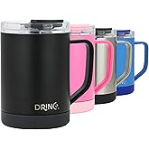 Drinco 16 oz Coffee Mug, Vacuum Insulated Camping Mug with Lid, Double Wall Stainless Steel Travel Mug Insulated Tumblers Coffee Mugs Coffee Cups Tea Cup (16oz Black)