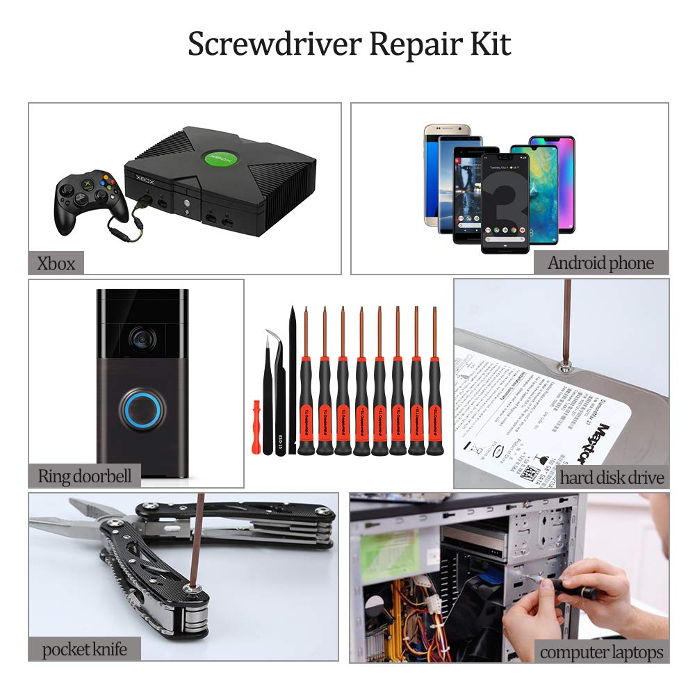 Repair Tool Kit, E-Durable Pentalobe Phillips Flat Screwdriver Set, Screw Bit Driver (12 Pcs Set)