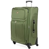 SwissGear Sion Softside Expandable Spinner Luggage Durable Lightweight Travel Suitcase, Evergreen, Checked-Large