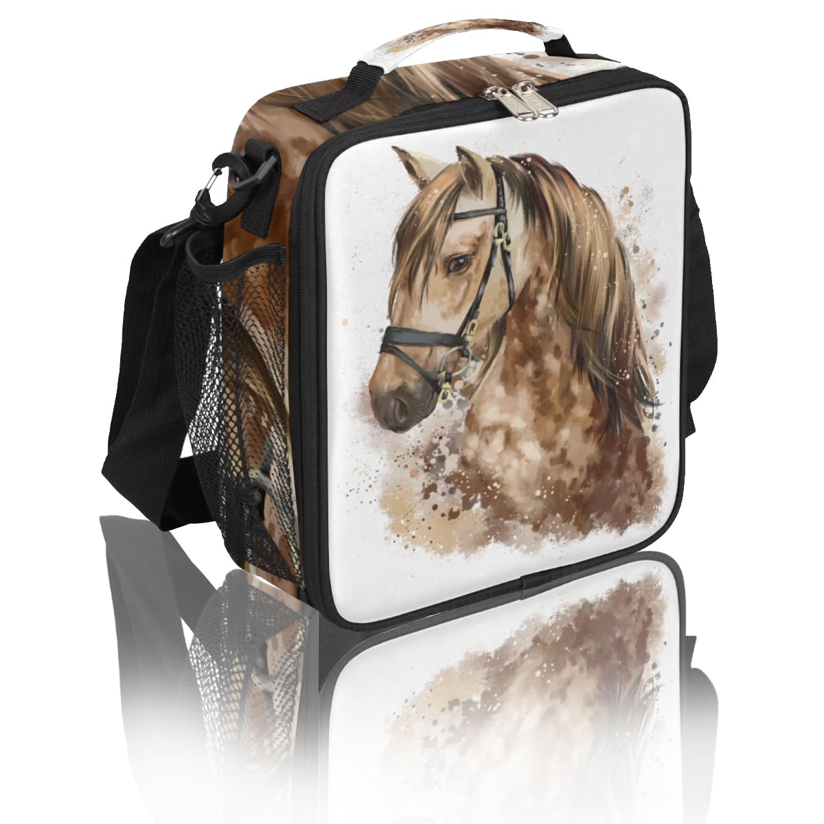 Horse Lunch Bag for Girls, Watercolor Animal Horse Lunch Box Reusable