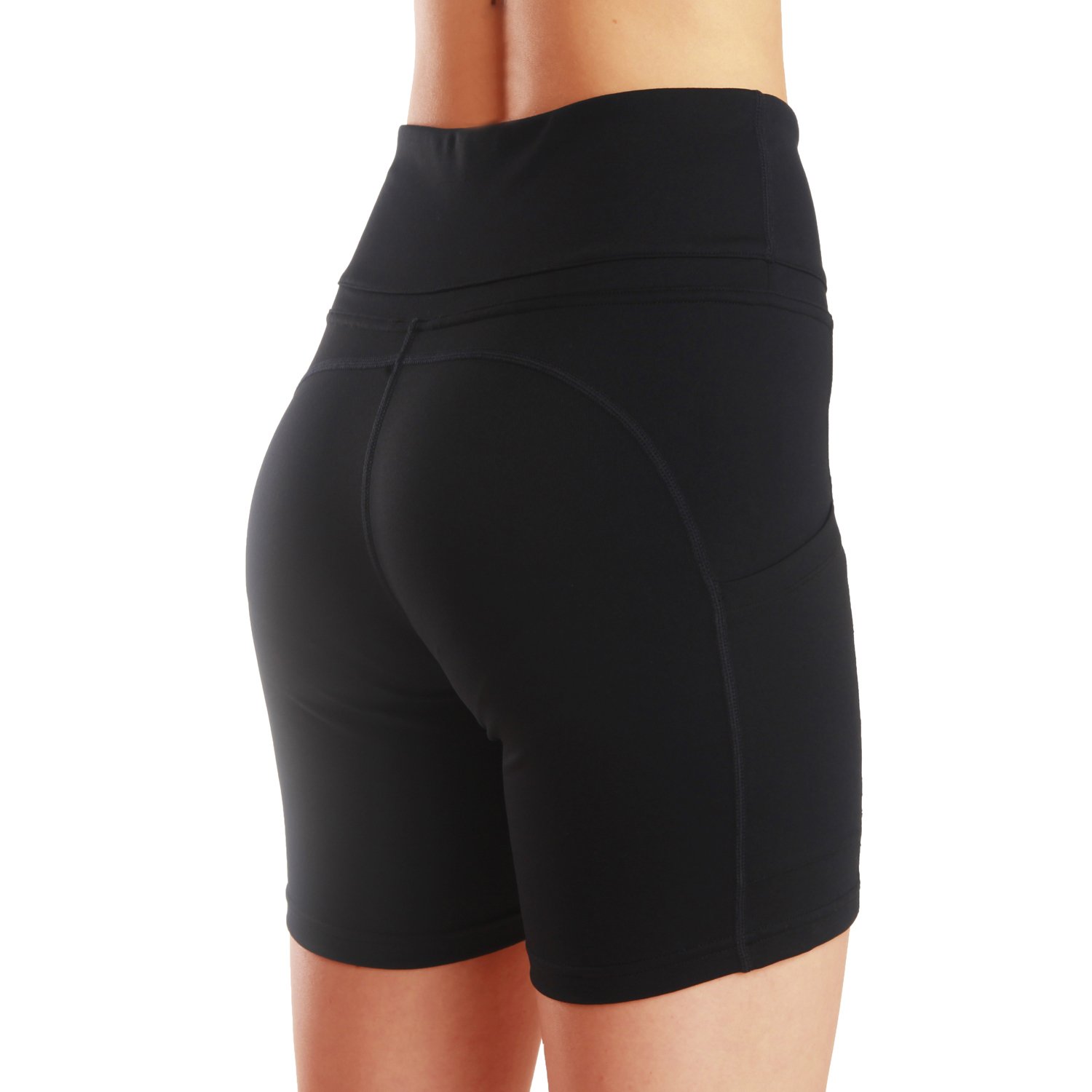 FUURY Womens High Waist Yoga Pants Capri Tummy Control Workout Leggings 4 Way Stretch Yoga Leggings with 2 Out Pockets (Black Short, L)