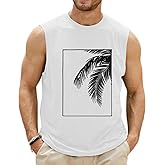 Deranex Men's Tank Tops Summer Vacation Sleeveless Shirts Hawaiian Palm Tree Tank Patriotic Graphic Muscle Gym Tops