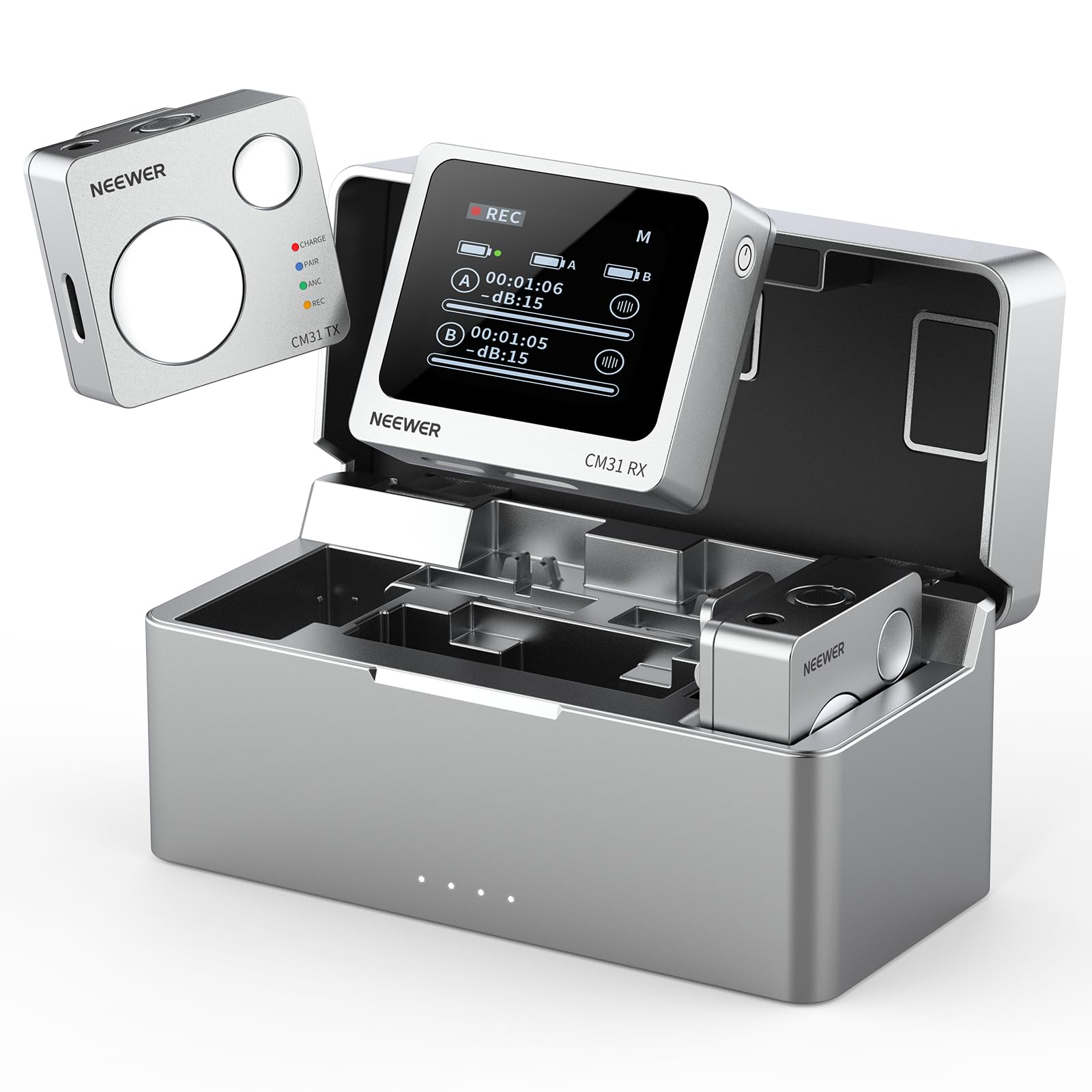 Neewer CM31 Wireless Lavalier Microphone with 8GB Storage 820ft Range 48KHz 24Bit Noise Cancelling Compatible with iPhone iPad Android PC Camera YouTube/TikTok Stream Podcast Interview