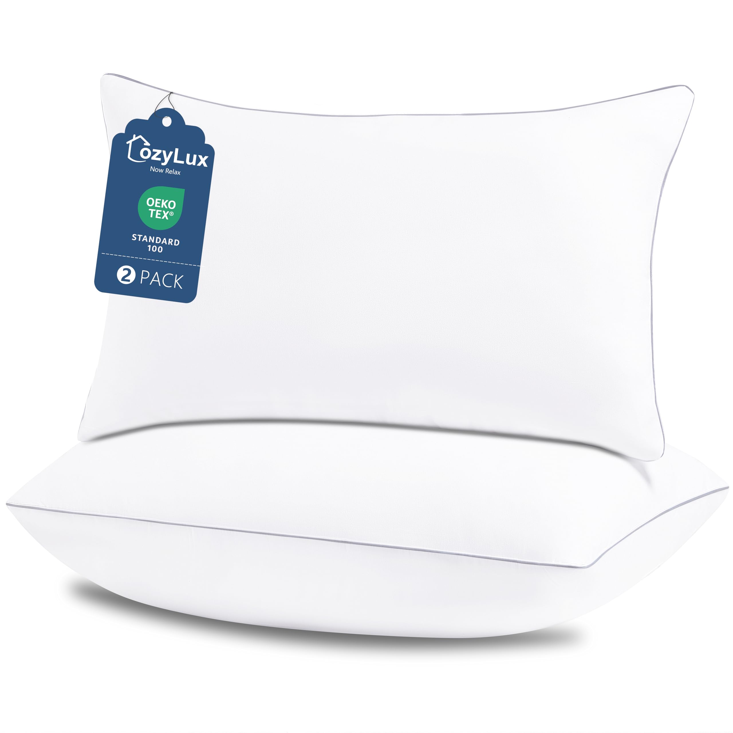 Photo 1 of  Supportive Bed Pillows for Side and Back Sleepers, Oeko-Tex Certified Down Alternative Filling, Hotel Quality Fluffy Sleeping Pillow, Standard Size Set of 2, White, 