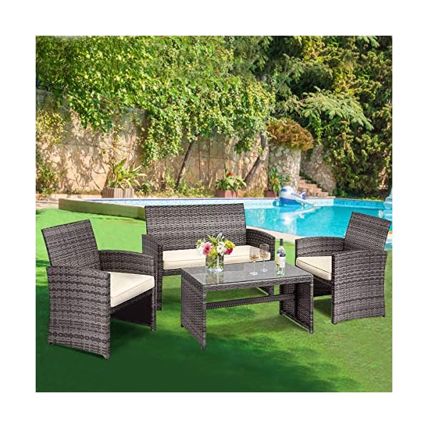 Goplus Patio Furniture 4 Pieces Rattan Conversation Sofa Set With Cushions And Table For Garden Yard Balcony Classic Groupull