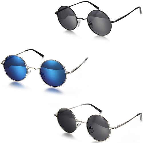 Aroncent Herren Damen UV400 Sonnenbrille, Retro Rund Kreis Strahlenschutz Polarisierte Sonnenbrille, Vollrand Sonnenbrille, 3