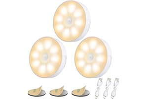 Electight 3 Pack Motion Sensor Light, 8 LEDs Rechargeable Night Light, with USB Cable & Magnetic Patch, 3 Modes, Cordless Safe Wall Light for Kitchen, Bookshelves, Drawers - 3000K Warm White
