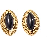 RAUCHBE RAUCHBE Big Chunky Gold Earrings for Women Vintage Black Oval Earring Onyx Statement Earrings Trendy Jewelry