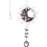 Hanging Sunlight Catcher, Sun & Moon Crystal Suncatcher, Crystal Hanging Ornament, Hanging Crystals for Decoration, Festival Gift, Window Decoration (Purple)