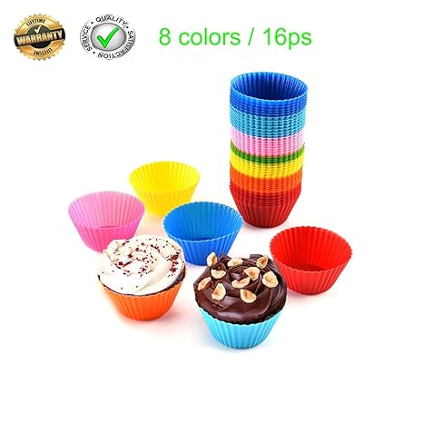 ZHAORLL Silikon Cupcake Liner Backen Cups - 8 Farben Nicht Wiederverwendbare muffinformen bento Bundle Lunchbox teiler (16Ps)