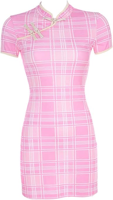 pink plaid bodycon dress
