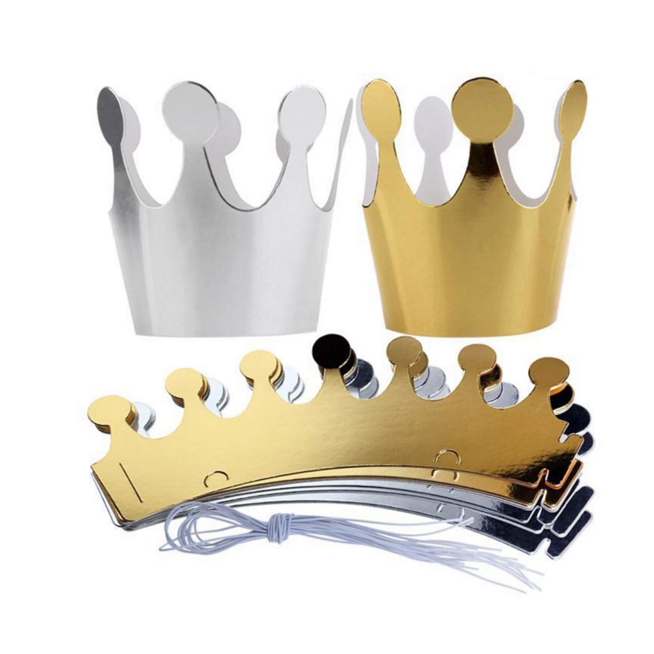 JZK 10x Paper Crown Gold Silver Paper Hat Kids Princess Prince Crown Party Favors Party Decoration Accessories for Photo Booth Party Birthday Festivals 5x Golden, 5x Silver