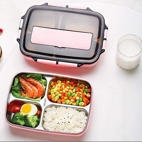 Amazon 子供用弁当箱 弁当箱 1000 Mlステンレス製弁当箱 ダブル弁当箱 ランチフォークスプーン 電子レンジや食器洗い機用の持続可能な弁当箱 Pink B 弁当箱 オンライン通販