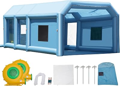 Cabine de Peinture Gonflable 9x4,8x3,6 m, Tente Peinture Gonflable Automobile avec Souffleurs Puissants de 950 + 750 W et Système de Filtration, Station de Travail pour Pose de Peinture Atelier