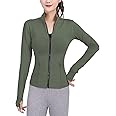 Lviefent Womens Lightweight Full Zip Running Track Jacket Workout Slim Fit Yoga Sportwear with Thumb Holes