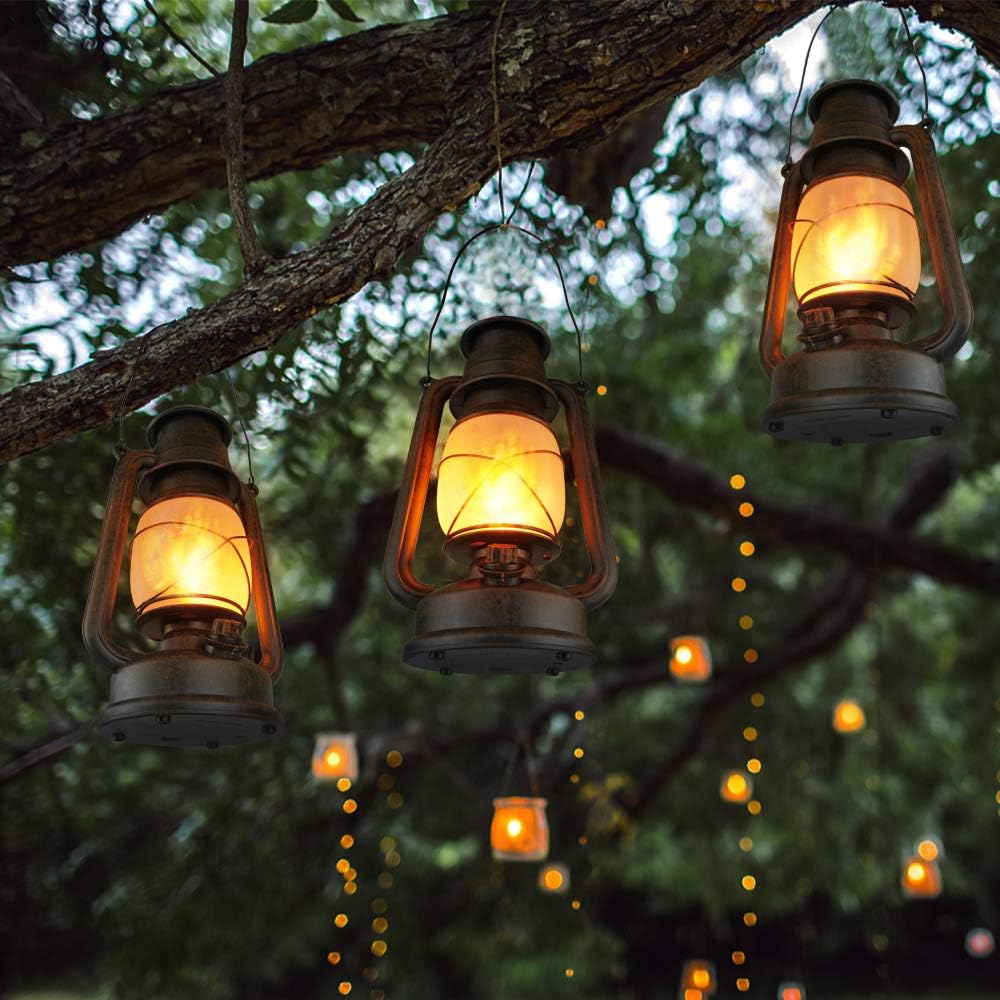 Yinuo Candle Flame Light Vintage Lantern, Flickering Camping Lantern Tent Light with Two Models LED Night Lights Decor for Patio Garden Party Outdoor or Indoor with Remote Control Battery Operated: Sports & Outdoors
