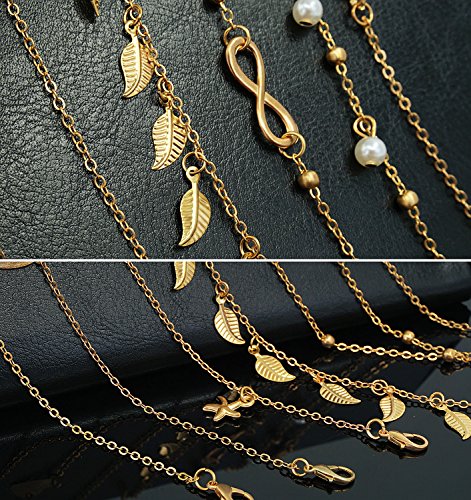 Suyi 6Pcs Adjustable Beads Charm Anklet Chains for Women Girl Sexy Slim Beach Foot Chains Jewelry Set Gold