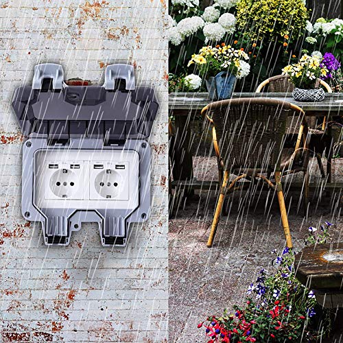 Außensteckdose Steckdose, Steckdose IP66, Wasserdichte Steckdose mit unabhängigem Schalter für Feuchtraum, Garage… – Bild 4