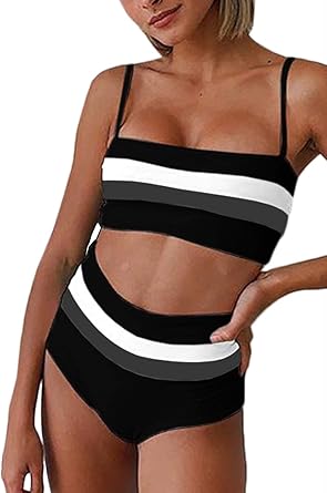 striped bikini high waisted