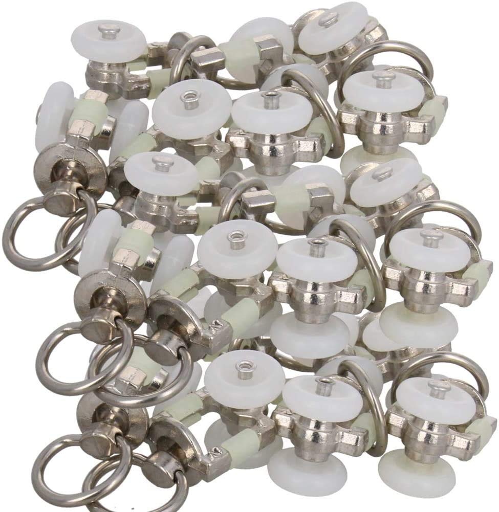 MroMax 50Pcs Curtain Track Rollers Plastic Twin Wheeled Carriers Drapery Rail Sliding Glider for Windows Shower Curtain Tracks 14mm Diameter