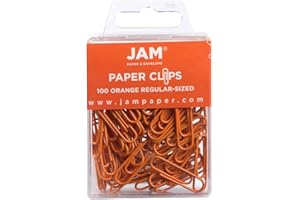 JAM PAPER Colorful Standard Paper Clips - Regular 1 Inch - Orange Paperclips - 100/Pack