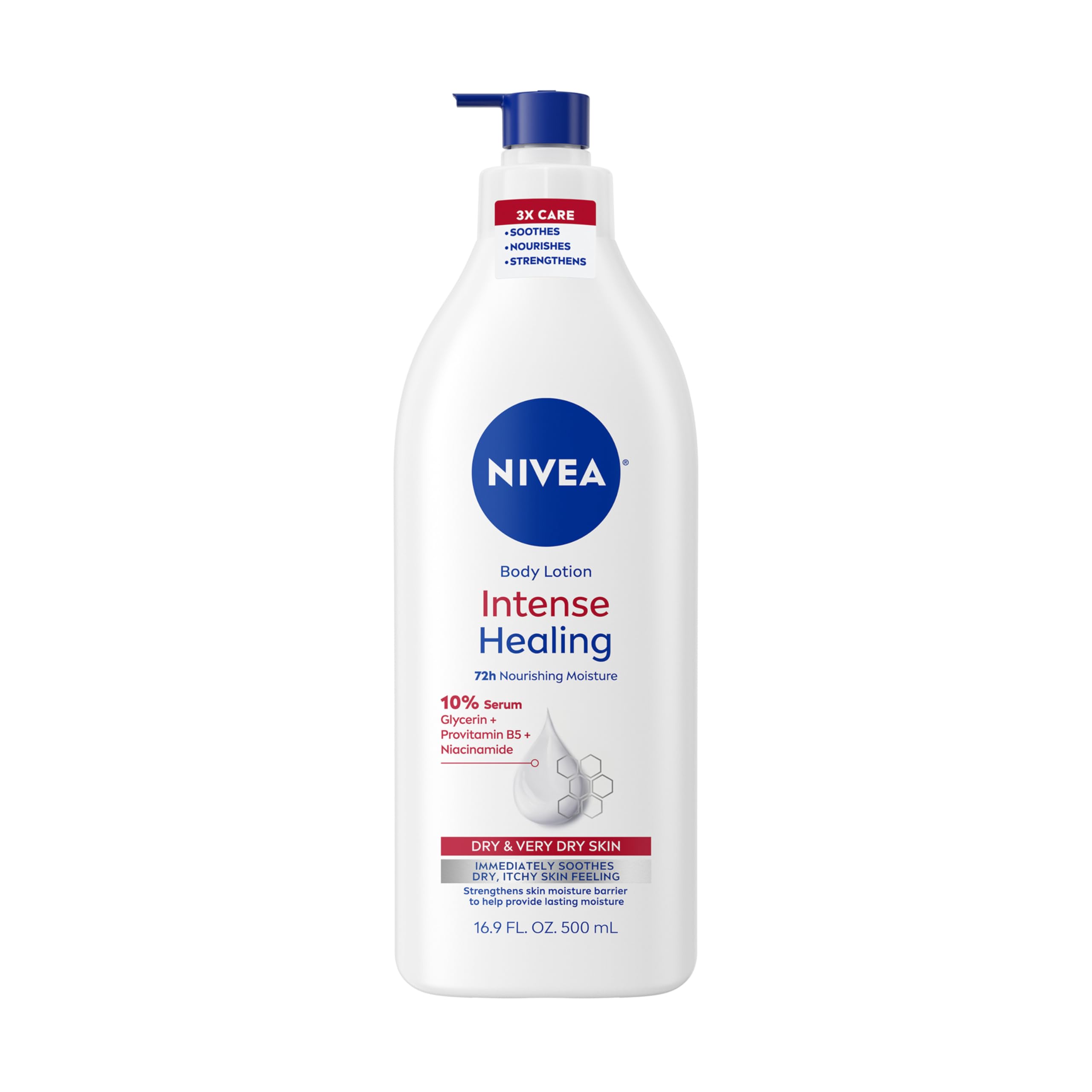 NIVEA Intense Healing Body Lotion for Very Dry, Itchy Skin with Glycerin, Provitamin B5 and Niacinamide, 72-Hour Body Moisturizer, Holiday Gifts for Self Care, 16.9 Fl Oz Pump Bottle