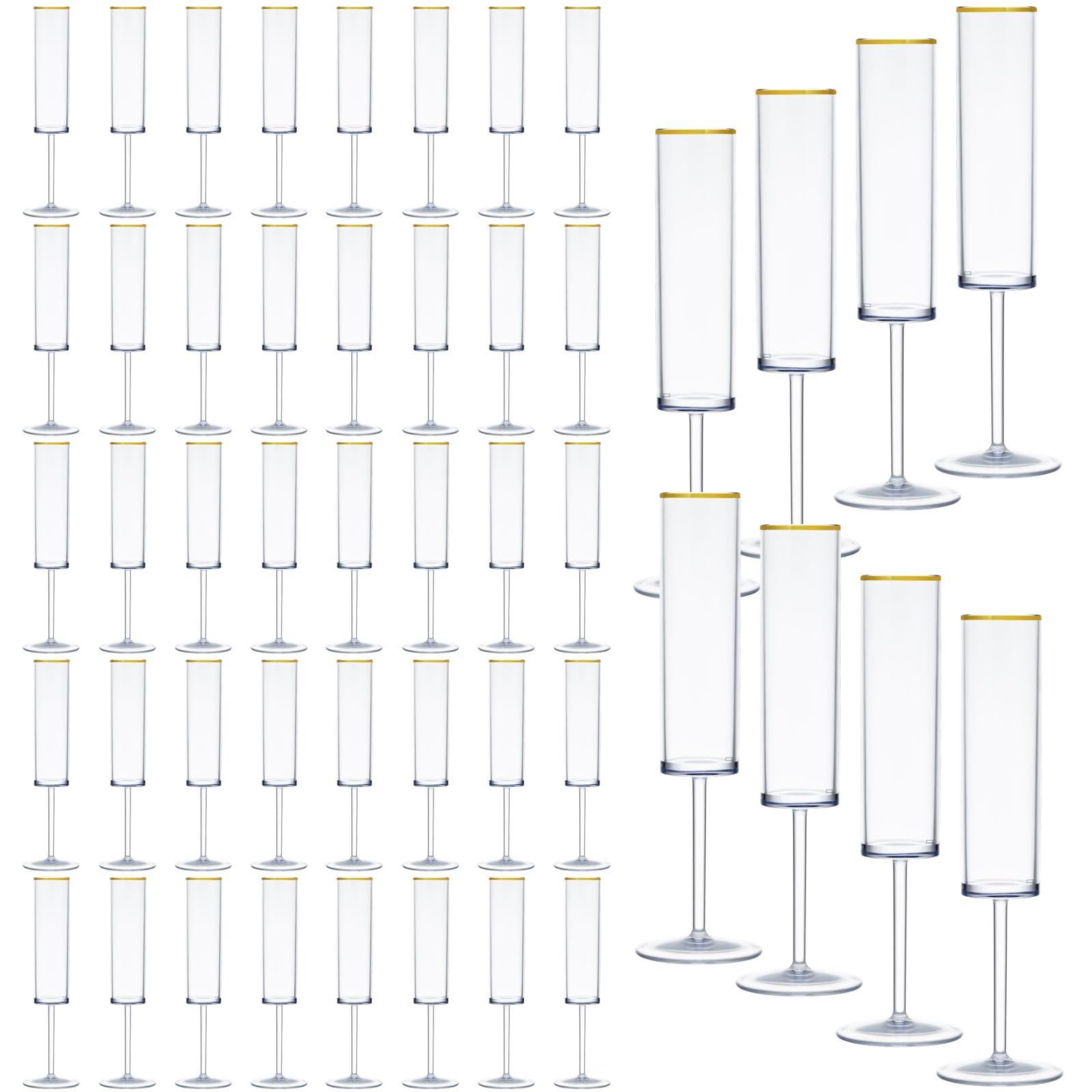 Photo 1 of 48 Pcs Plastic Wine Glasses,6 OZ Champagne Flutes Goblets Gold Rim Disposable Cups for Parties Reusable Champagne Toasting Colored Cups Drinking,Elegant for Wedding Anniversary Christmas Clear