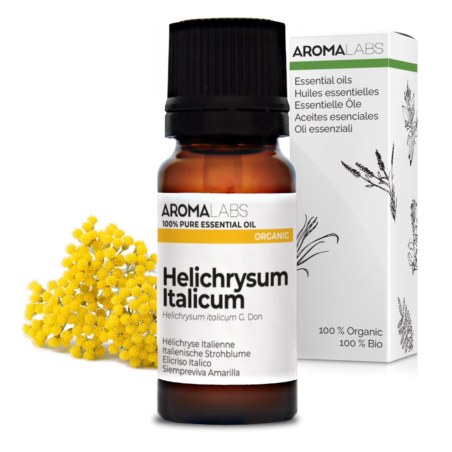 BIO - Helichrysum ITALICUM Essential Oil - 10mL - 100% Pure, Natural, Chemotyped and AB Certified - AROMA LABS (French Brand)