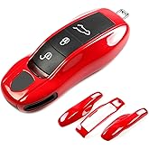 Aojezoor Carmine Key Fob Cover Compatible with Porsche Key Shell Key Fob Shell Replacement Compatible with Porsche Cayenne Panamera 911 718 Macan Boxster Cayman Old Style