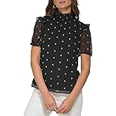 Tommy Hilfiger Women's Mock Neck Floral Blouse Short Sleeve Sportswear Shirts