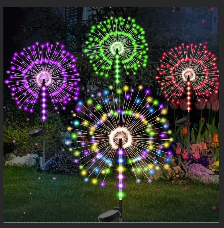 Photo 1 of 4-Pack 120 LED Solar Garden Stake Lights, Outdoor Waterproof Solar-Powered Pathway Lights for Yard, Lawn, Landscape & Christmas Decoration (The Color of The 4-Pack Includes red, Green, Colored Purple