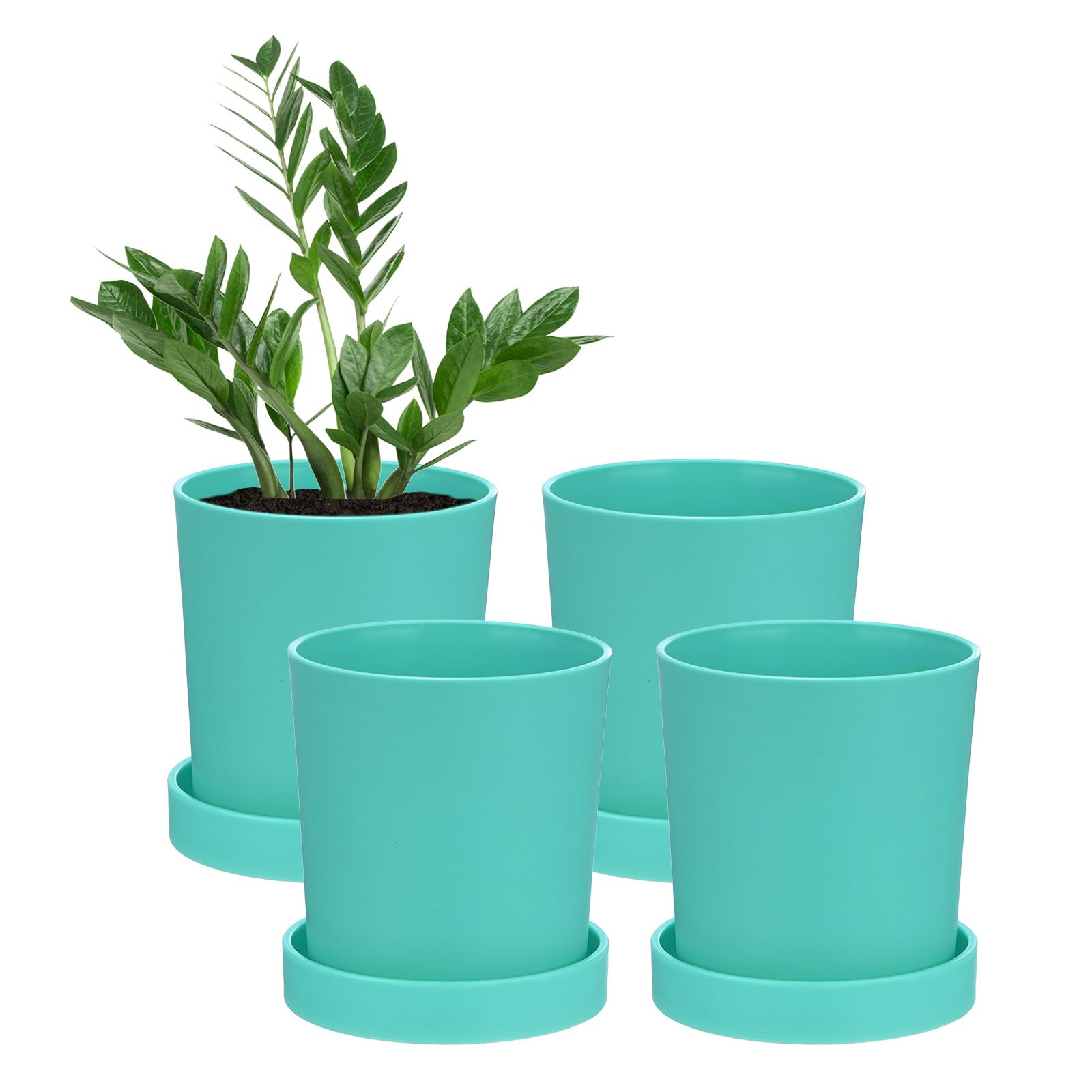 M METERXITY 4-Pack Plant Pots, 3.5 Inch Plastic Flower Pots with Drainage Holes for Cactus/Succulents Pot/Small Plants/Home/Garden, Planters for Indoor Plants [Aqua]