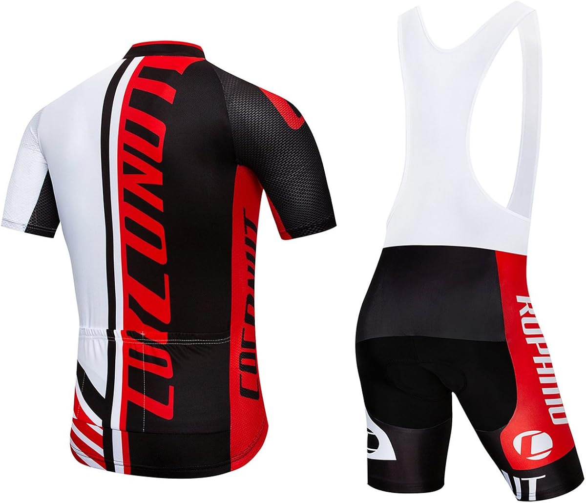 Men's Cycling Jersey Short Sleeve Full Zip Bike Clothing Set Quick-Dry Bib Shorts with 3D Gel Padded: Clothing
