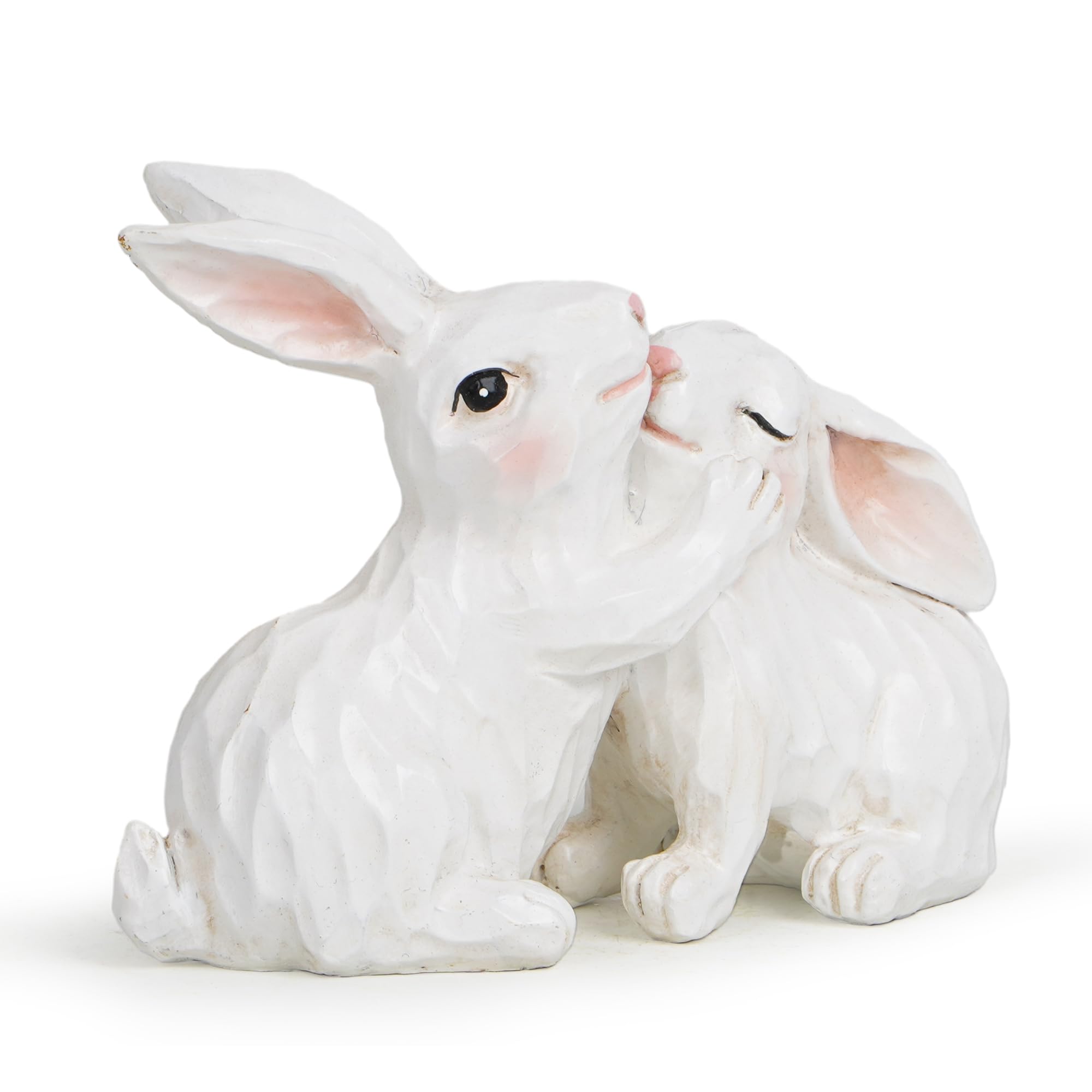 Hodao Easter Bunny Figurine Spring Decor for Home, White Rabbit Couple Statue for Shelf Tabletop Tiered Tray Mantel, Romantic Family Love Easter Decor, Farmhouse Bunny Decoration