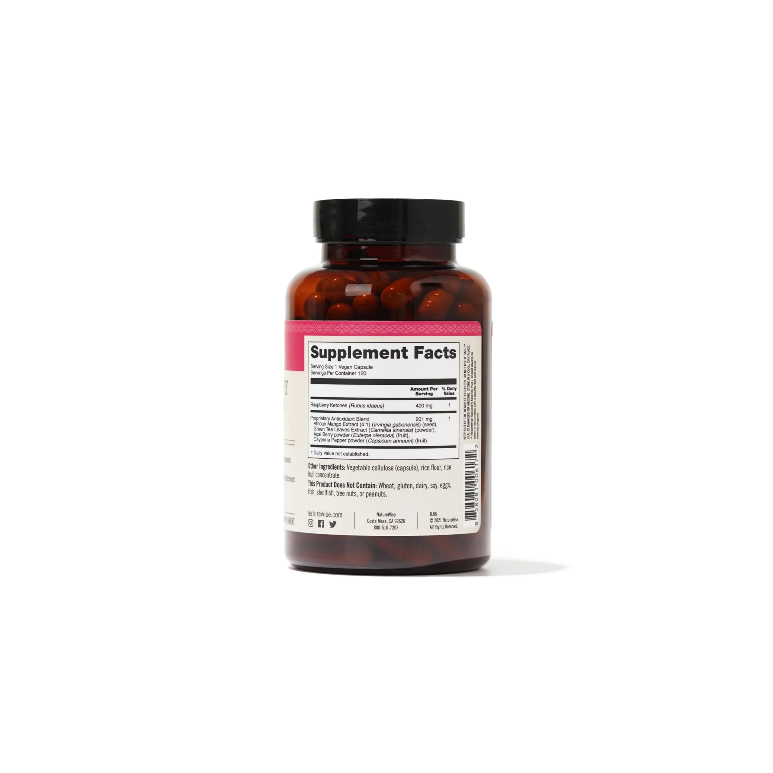 NatureWise Raspberry Ketones Plus - w/ Green Tea Extract, Cayenne Pepper, & Acai Berry - Supports Antioxidant Health, Energy Levels, Weight Goals - Vegan & Gluten-Free - 120 Capsules[120-Day Supply]