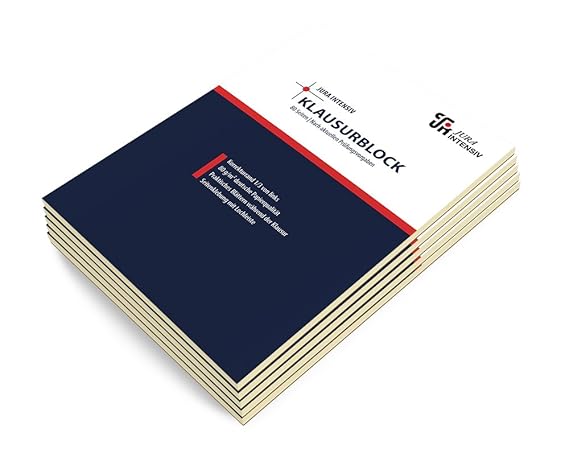 5er Pack Klausurblöcke, A4, liniert, weißer Korrekturrand links, 80 Blatt, 80 g/m² Papier