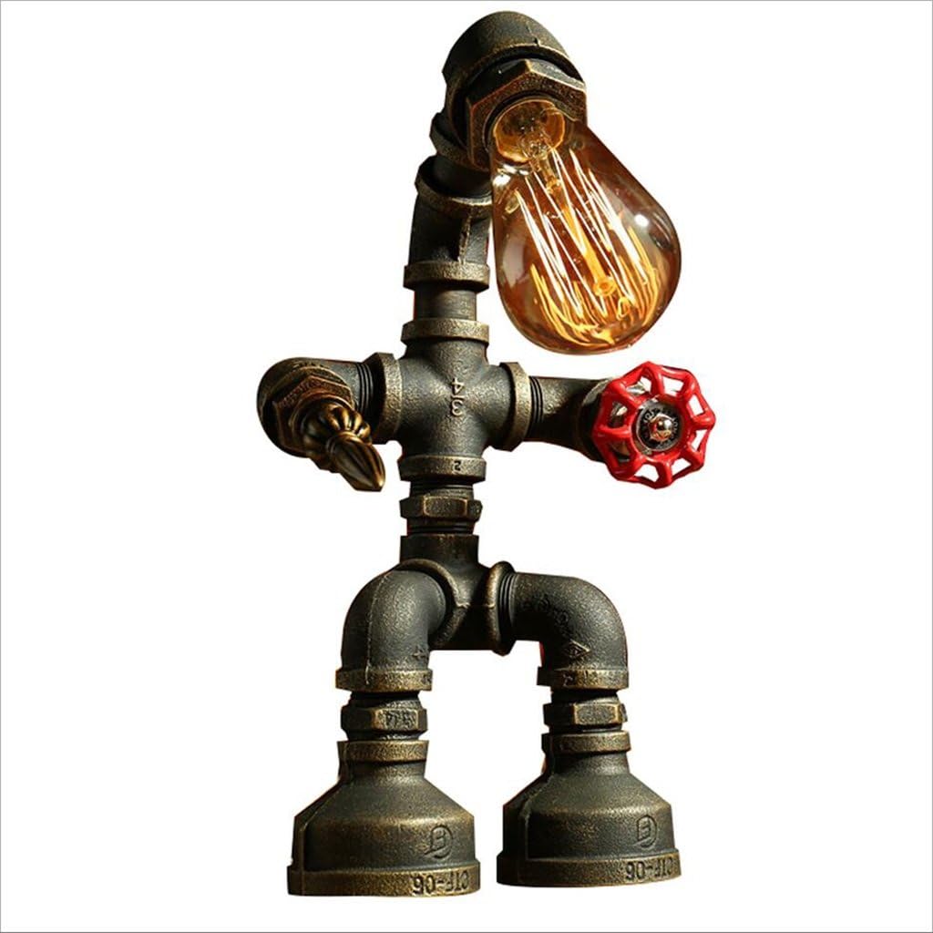 Desk Lamps loft American Retro Nostalgic Water Tube Table Lamp Bar Cafe Light Bedroom Creative Robot Desktop Light (Size: 17 * 34cm) desktop table lamp