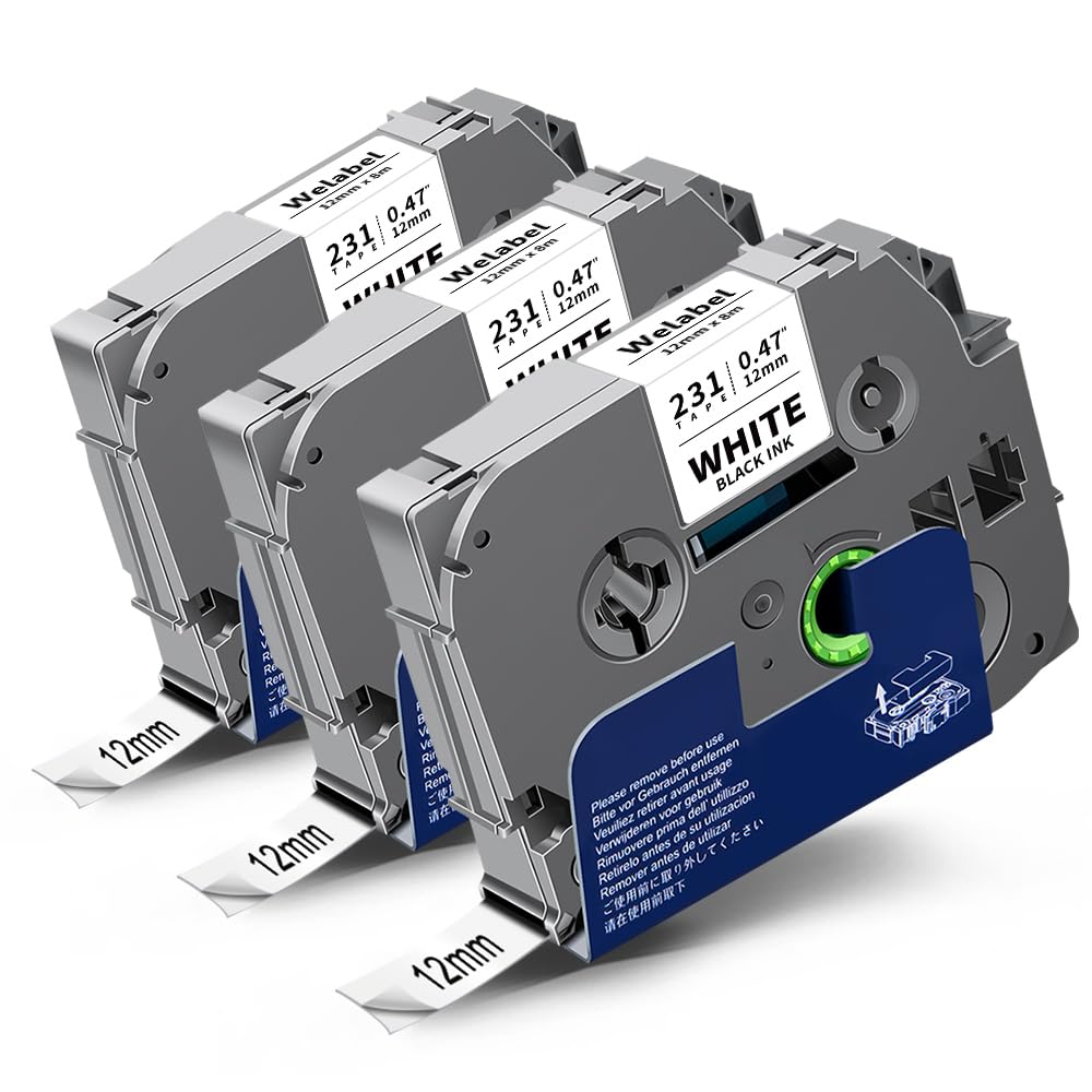 Welabel 3X Compatible TZe-231 TZe231 TZ-231 Replacement for Brother Tze 12mm Label Tape TZc-231 for Brother P-Touch PT-H101C PT-H110 PT-H105 H100LB PT-H105 PT-H107B PT-H200 PT-P300BT, Black on White