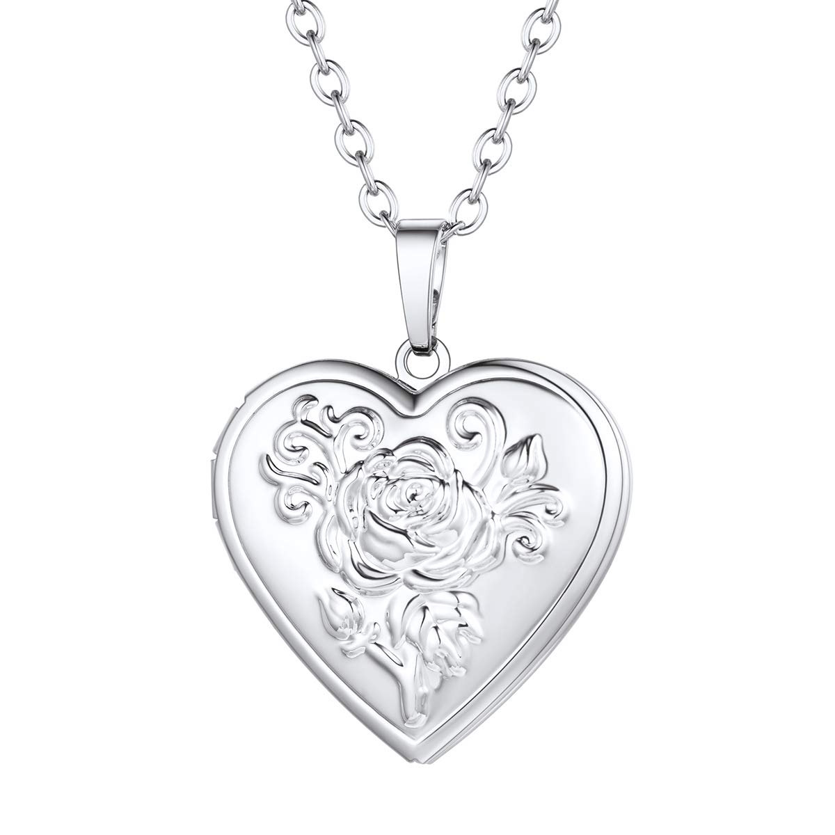 FOCALOOK Locket Necklace That Holds Pictures Memory Flower Photo Heart Locket Necklace for Women