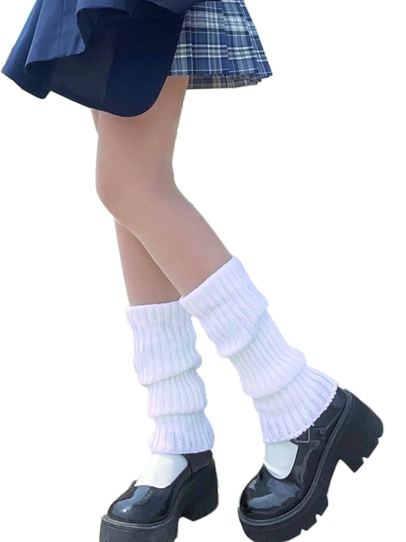 Photo 1 of *daisysboutique* Retro Women 80s Adult Ribbed Kawaii Y2K Harajuku Leg Warmers Crochet Long Boot Socks for Party Dance Sports (White, One Size)