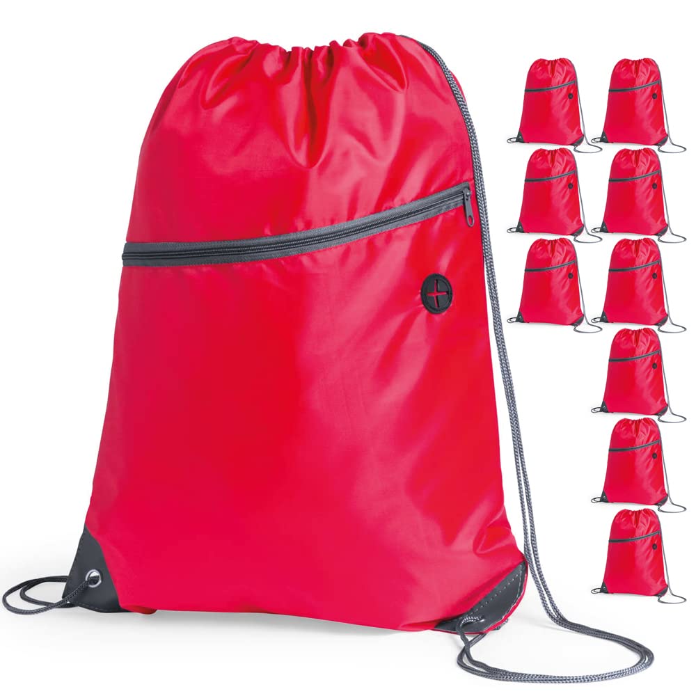 eBuyGB Unisex's Travel Sack Cinch Drawstring Zipper Bag, Red, 20