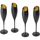 MyGift Matte Black and Gold Angled Rim Stemmed Glass Champagne Flutes, Sparkling Wine Toasting Glasses for Drinking Prosecco Cocktails Mimosa, Stemware Set of 4