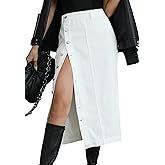 Nihsatin Women's Button Front Split Denim Midi Skirt High Waist Slim Fit Pencil Skirt