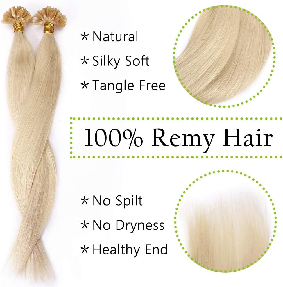 Silk-co U Tip Pre Bonded Hair Extensions Strands Keratin Nail Tip Straight Human Hair Extensions U tip Real Remy Hair 100 Strands Keratin Nail Til 24" #60 Platinum Blonde-100g - Image 4