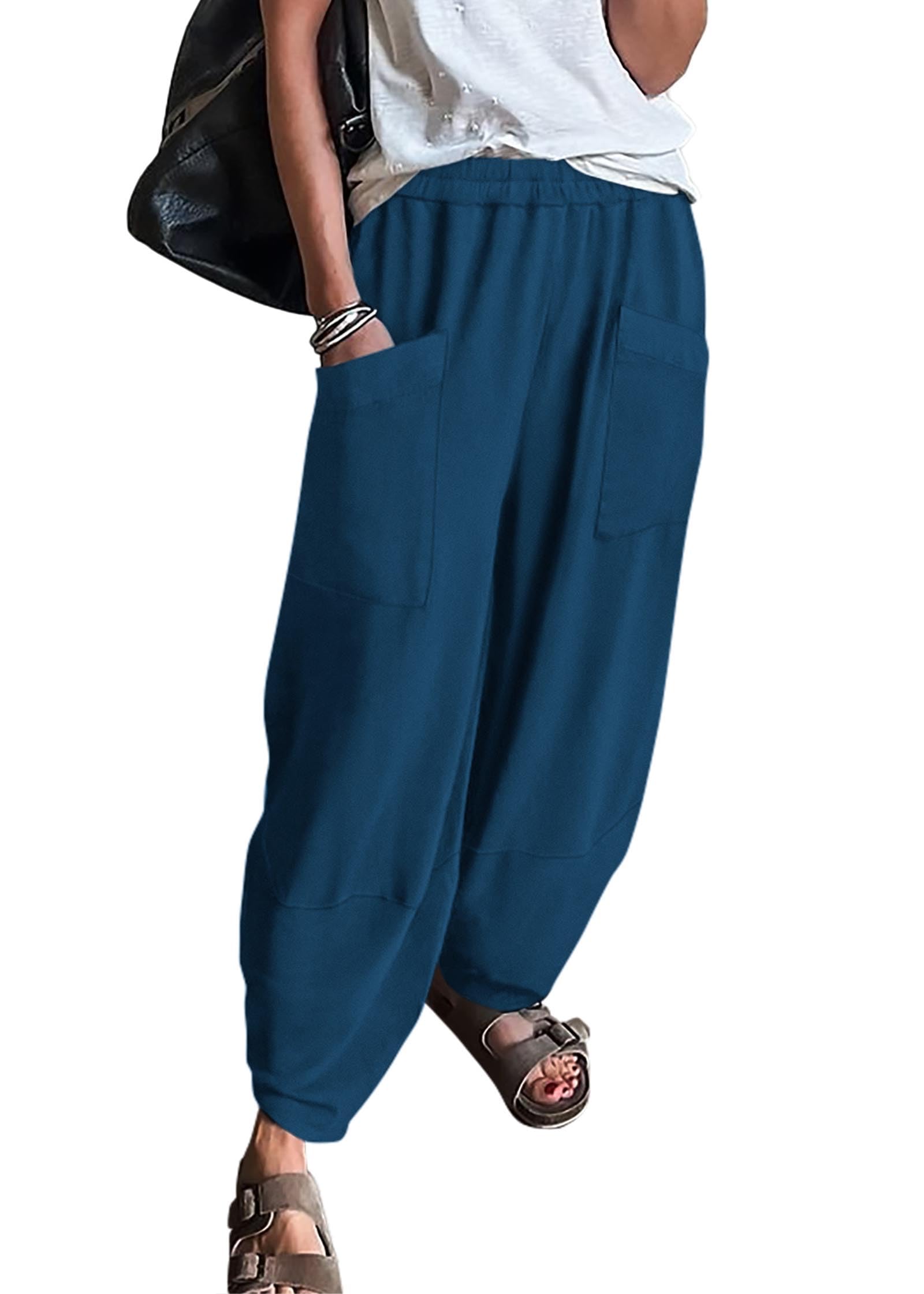 Photo 1 of *USED*
KIRUNDO Wide Leg Pants Woman Elastic Waist 2025 Spring Summer Casual Baggy Stretchy Comfy Harem Lounge Pants with Pockets(Dark Blue, Medium)