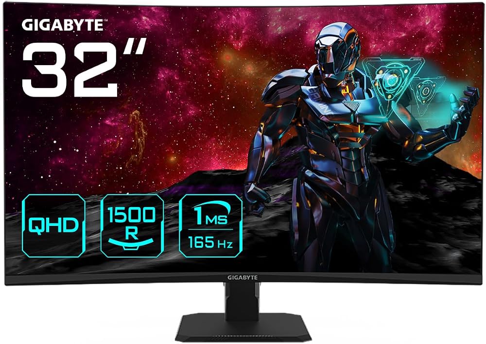Gigabyte GS32QC 31.5" QHD Curved Gaming Monitor 165Hz 1ms FreeSync Premium HDR